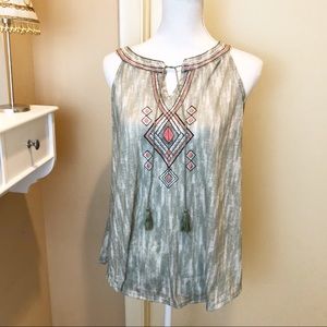 •French Laundry Green Aztec Design with Tassels•